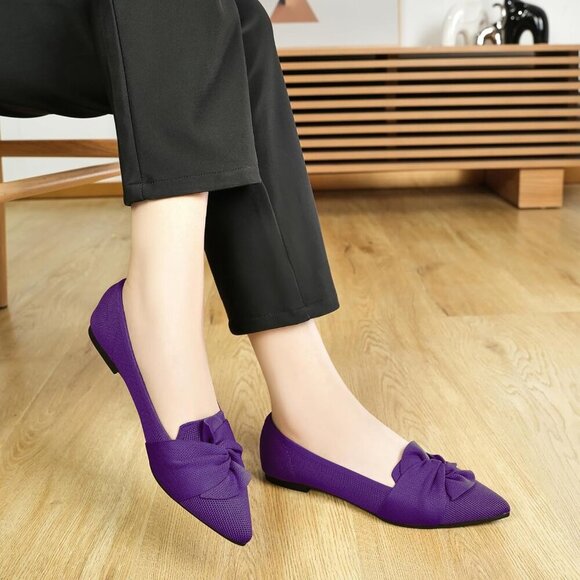 🆕Women Purpel Pointed Toe Ballet Flats with Bow Comfortable Knit Dressy Flats - Picture 6 of 7